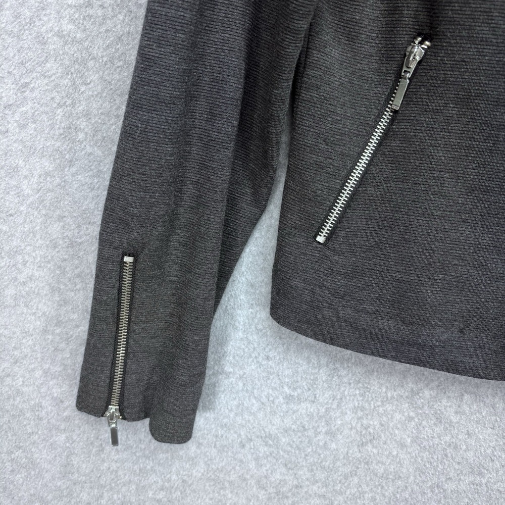 Roz Ali Moto Knit Jacket Size‎ Medium Gray Zip Front Y2K Edgy Chic Grunge - Picture 4 of 8